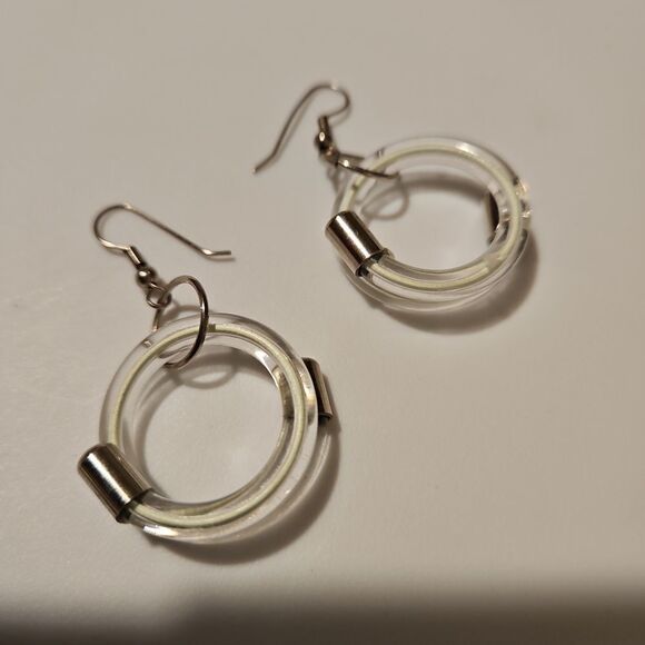 Unique Glass Circle Earrings with Silver Ends - Picture 4 of 4